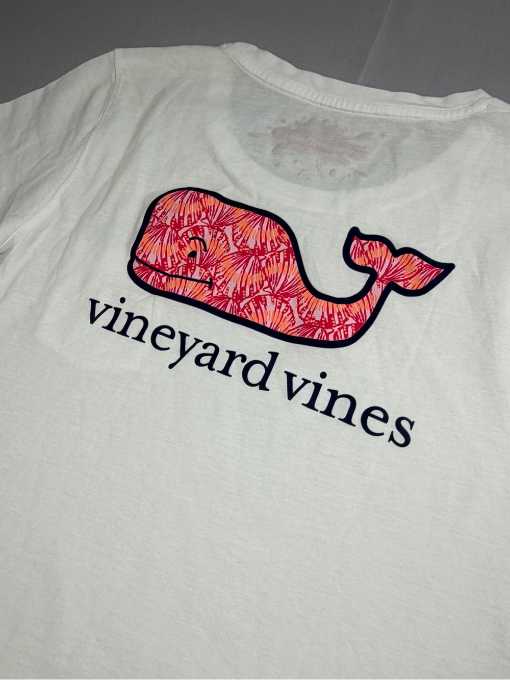 Vineyard Vines White Tee with Pink Patterned Whale Logo - Picture 3 of 7